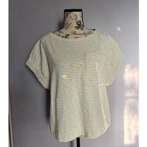 Haven Well Within Structured Striped Pocket T-Shirt Cream Blue Short Sleeve LG